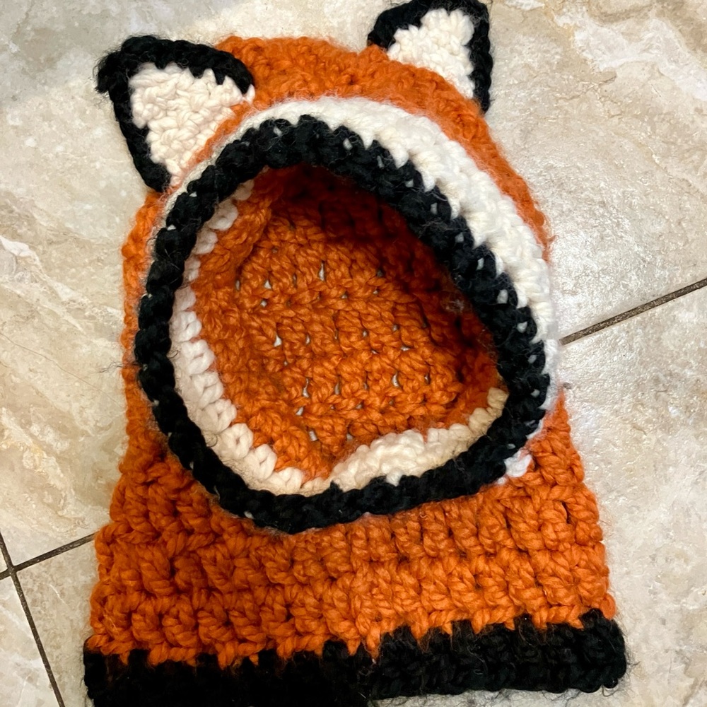 Charming Fox Knit Hat/Cowl for Kids - Orange and Black